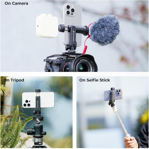 K&F Concept Phone Tripod Mount, Universal Smartphone Adapter with 2 Cold Shoe Mount, Adjustable Cellphone Holder for Horizontal and Vertical Shoot...