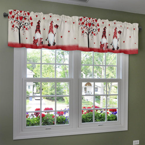 ALAGEO Valentines Day Valances Windows Curtain Gnomes Love Heart Valance Window Treatments Heart Tree Couple Birds Short Curtains for Kitchen Wind...