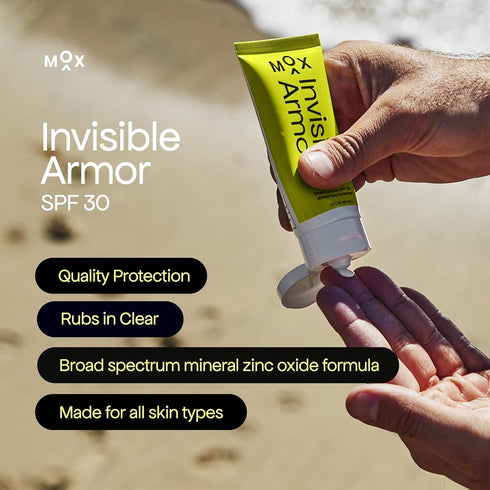Mox Invisible Armor SPF 30 Sunscreen (2.0 oz) - Daily Mineral Zinc Oxide Sunscreen - Broad Spectrum Sun Protection - Goes On Easy - Rubs in Clear ...