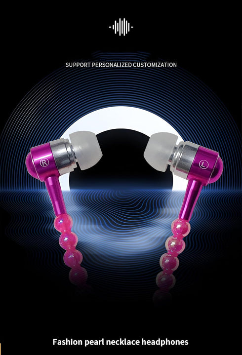Red Pearl Necklace Design in-Ear Headphones - High Definition Microphone, Stylish Hifi with Heavy Bass, 4D Stereo, Durable Build - Enhance Sound Q...