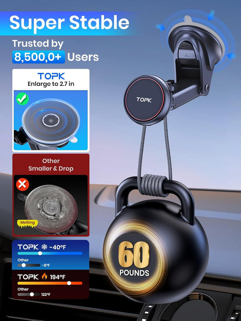 TOPK Car Phone Holder Mount, Magnetic Phone Holder for Car Windshield and Dashboard, Adjustable Long Arm with Strongest Magnet for All Cellphones....