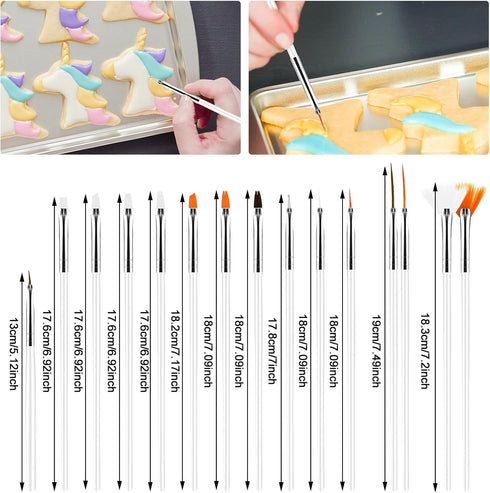 Aster 15Pcs Cake Decorating Brushes, Cake Painting Brushes Kit Food Safe Paint Brushes Multiple Function Cookie Brushes Fondant Sugar DIY Tool Set...