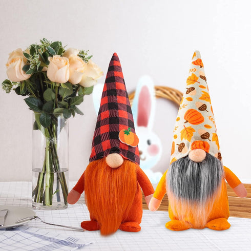 3 Pcs Fall Decoration Harvest Thanksgiving Decorations Gnomes Plush Elf Dwarf Doll Figurine with Pumpkin Autumn Maple Leaves...