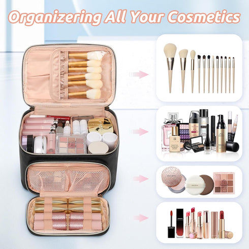 OCHEAL Makeup Bag, Multifunctional Make Travel Bag with Zipper Pouch Cute Makeup Bag Organizer for Women Girls Large Cosmetics Toiletry Brushes St...