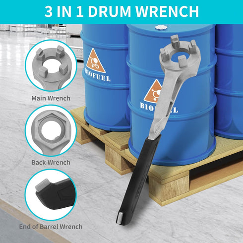 DURATECH Aluminum Drum Wrench, 3-in-1 Bung Wrench, Barrel Opener Tool for Opening 10 15 20 30 55 Gallon Drum, Fits 2" and 3/4" Plastic Bung Cap...