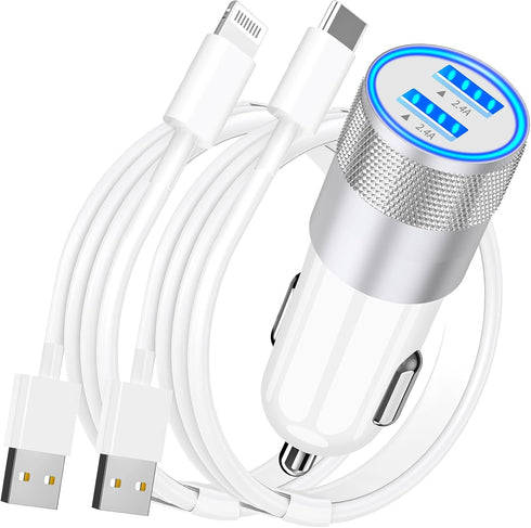 ?MFi Certified?iPhone 15 Car Charger Fast Charging, Rombica 4.8A Dual USB Car Power Cigarette Lighter USB-C Car Charger + 2Pack Tyep-C Cable for i...