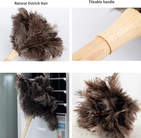 Dust Artifact Ostrich Feather Duster, Feather Duster Fluffy Natural Ostrich Feather with Wooden Handle and Eco-Friendly Reusable Ostrich Feather D...