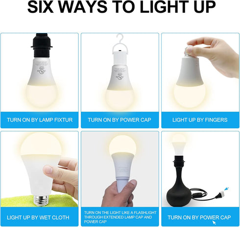 Rechargeable Light Bulbs, Emergency Battery Light Bulb for Power Outage, Battery Operated Light Bulbs 2000mAh Battery Backup 850Lumens 9W 60W Equi...