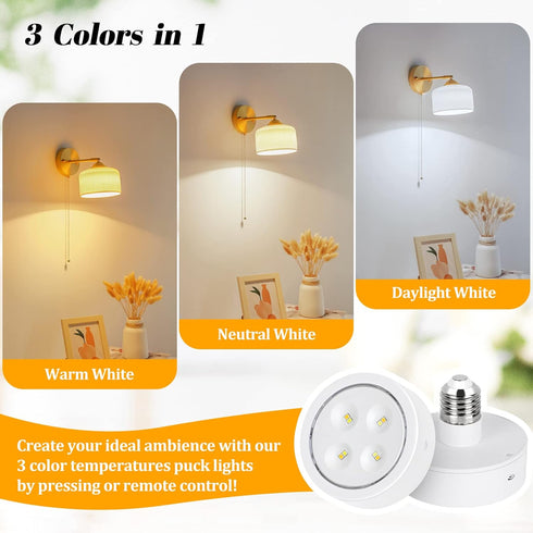 Battery Operated Light Bulb for Lamps, Screw in LED Puck Lights with Remote, Replacement AA Battery Powered Wireless Dimmable Timer Light Bulb wit...