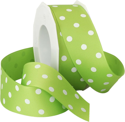 Morex Grosgrain Dot Ribbon, 1-1/2-Inch by 20-Yard Spool, Apple Green with White Dots,3908.38/20-550...