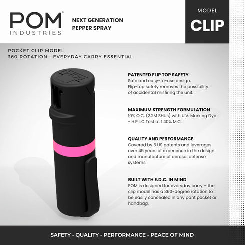 POM Pepper Spray Flip Top Pocket Clip - Maximum Strength OC Spray for Self Defense - Tactical Compact & Safe Design - 25 Bursts & 10 ft Range - Po...