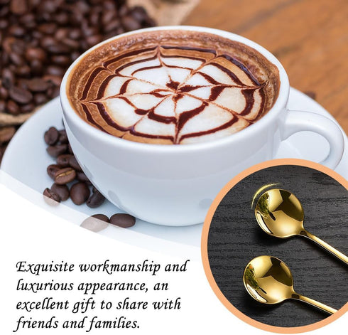 Gold Espresso Spoons, 4PCS 7.9 Inch Long Handle Spoons with 8PCS 5.3 Inch Mini Coffee Spoons, Stainless Steel Teaspoons Stirring Spoons for Coffee...
