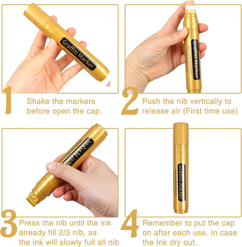 5 Golden Acrylic Paint Marker Pens, 15mm Jumbo Felt Tip, Acrylic Paint Markers for Rock Painting, Stone, Ceramic, Glass, Wood, Canvas, DIY Crafts ...