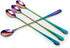 Long-handled ice tea spoon, cocktail stir spoons, stainless steel coffee spoons, Colored ice cream scoop (9 IN iridescence, Round)...