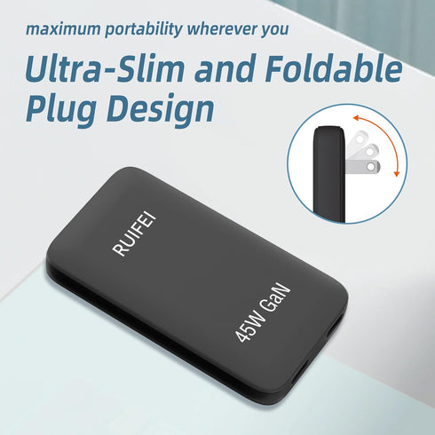 Flat USB C Wall Charger, 45W USB c Charger, Dual USB C Charger with Foldable Plug for Travel with PD 3.0 and GaN, Fast Charging for Laptops, Table...