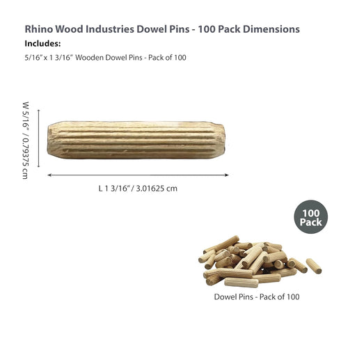 5/16" x 1 3/16" - 100 Pack Wooden Dowel Pins - Kiln Dried, Fluted, and Beveled (5/16" x 1 3/16", 100pk)...