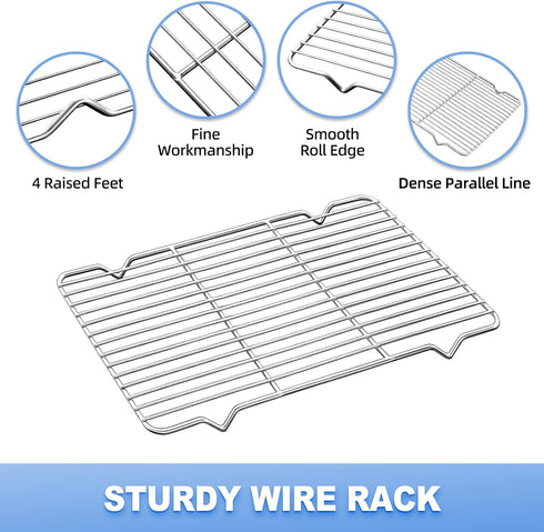 Baking Sheet with Cooling Rack (1 Cookie Sheet + 1 Baking Rack), Stainless Steel Small Baking Sheet Pan with Wire Rack, Toaster Oven Pans Size 10....