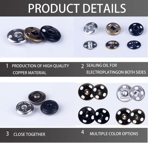 Meikeer 100 Sets Sew on Snaps Sewing Snaps for Fabric Metal Snaps Fasteners Press Studs Buttons for Sewing, Black and Silver(10mm)...