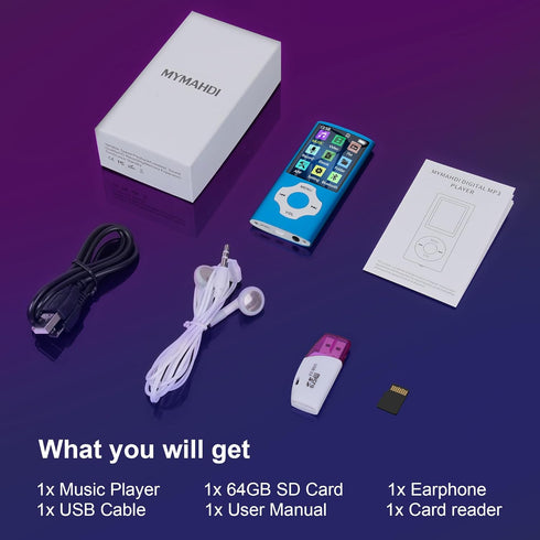 MYMAHDI 64GB MP3 Player with Bluetooth 5.2, LCD Screen Music Player Up to 128GB,MP3 Player for Kids with Music,Video,Voice Record,FM Radio,E-Book ...