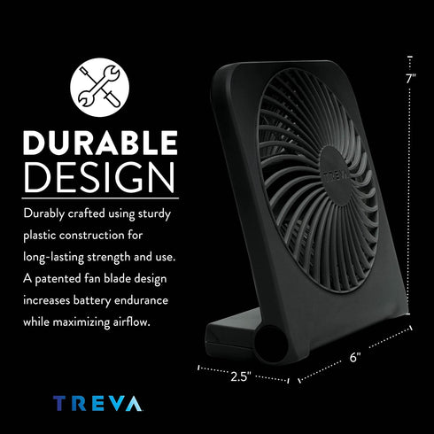 Treva 5-Inch USB And Battery Powered Desk Fan With Two Cooling Speeds And Adjustable Tilt Small Fan USB Fan Cubicle Accessories Durable and Long L...
