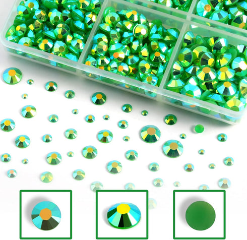 Resin Rhinestones Kit for Crafts,8400 pcs Green AB Jelly Flatback Rhinestones Mixed 5 Sizes 2mm-6mm with B7000 Glue Tweezers and Wax Pencil for Fa...