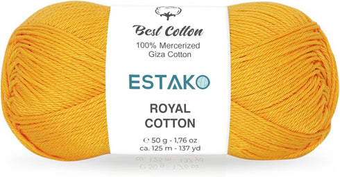 Estako Royal Cotton, 100% Mercerized Giza Cotton Yarn, Soft, Super Fino 1 for Crochet and Knitting 1.76 Oz (50g) / 137 Yrds (125m) (5064 - Dark Ye...
