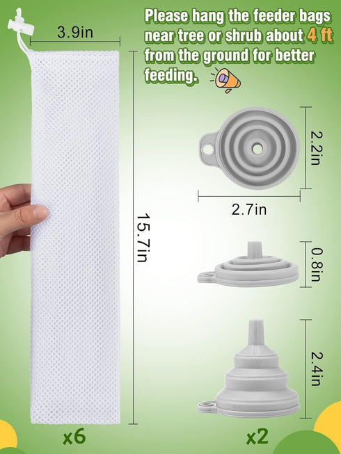6 Pcs Finch Sock Feeder for Outdoor, Durable Thistle Seed Feeder Sacks with Food Grade Funnels, Wild Bird Food Supply Tools for Garden Yard Wild F...