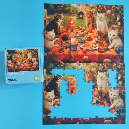 100 Pieces Jigsaw Puzzles for Adults - Cat Puzzles for Kids Ages 6-8 8-10 10-12 - Purrfect Picnic...