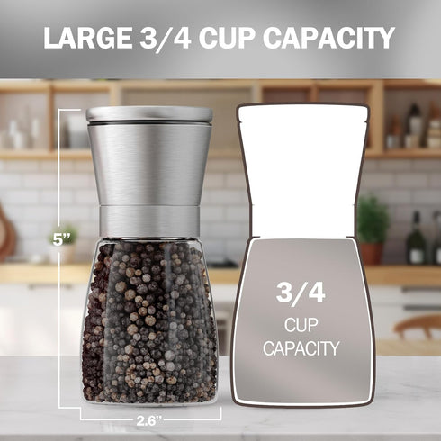 Home EC Original Stainless Steel Sea Salt and Pepper Grinder Set of 2 - Adjustable Ceramic - Glass Salt and Pepper Shakers - Kitchen Pepper Mill &...