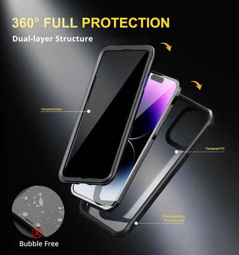 Privacy Case Compatible with iPhone 14 Pro Max, Anti Peep Case with 9H Glass Privacy Screen Protector, 100% Screen Sensitivity & Full Body Protect...