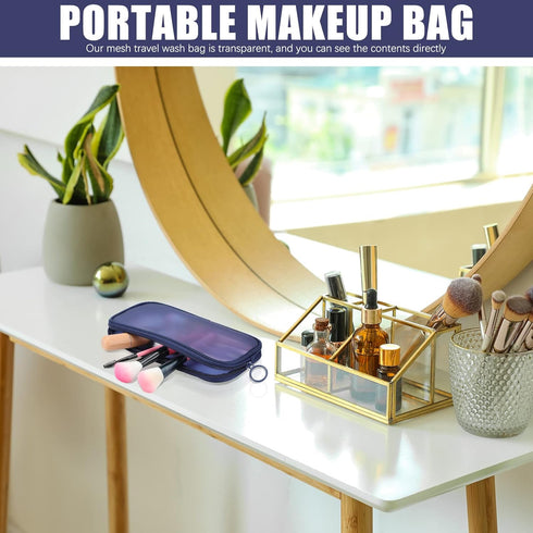 Weewooday 4 Pcs Mesh Makeup Bag Mesh Cosmetic Bag Travel Toiletry Bag Pouch with Zipper Mini Portable Makeup Cosmetic Travel Toiletry Purse Bag fo...