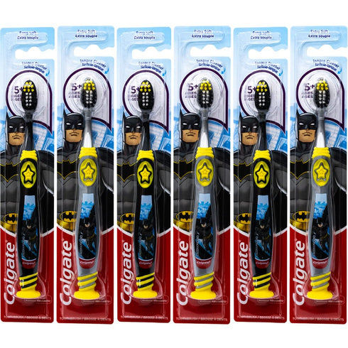 Colgate Batman Toothbrush for Children with Suction Cup, Kids 5+ Years Old, Extra Soft (Colors Vary) - Pack of 6...