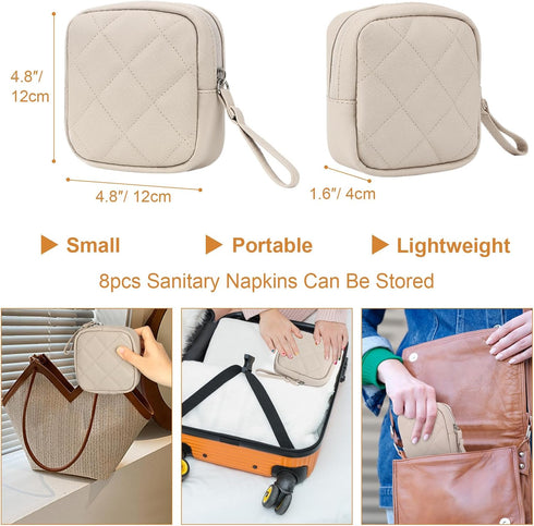 Sanitary Pad Storage Bag, Leather Period Bags for Teen Girls, Portable Tampon Menstrual Cup Pouch Nursing Pad Holder Purse, Sanitary Pouch for Fem...