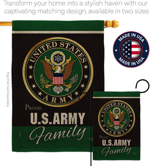 Army Proudly Family Burlap Garden Flag - Armed Forces Rangers United State American Military Veteran Retire Official - House Decoration Banner Sma...