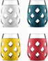 Ello Cru 17oz Stemless Wine Glass Set with Protective Silicone Sleeves, Dishwasher Safe, Cocktail Glass Pack Perfect for Summer Patios and Parties...