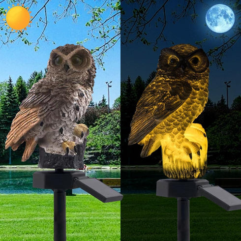 LED Solar Grey Owl Light, Outdoor Cute Animal Courtyard Warm Light Decorative Light, Infinite Dusk to Dawn Garden Light Waterproof....