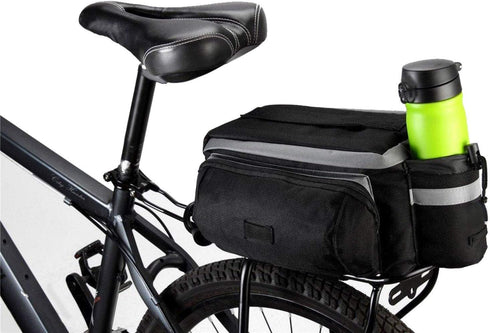 Bike Pannier Bag - Durable & Waterproof Nylon with Reflector Handbag | Shoulder Strap Rack Rear Trunk Tote Bag | Zipper Pockets & Bottle Case...