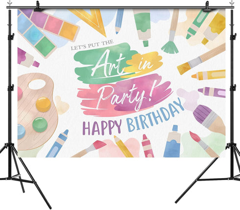 Happy Birthday Backdrop Painting Let's Put The Art in Party Background for Photography Dress for a Mess Splatter Paint Birthday Party Decoration S...