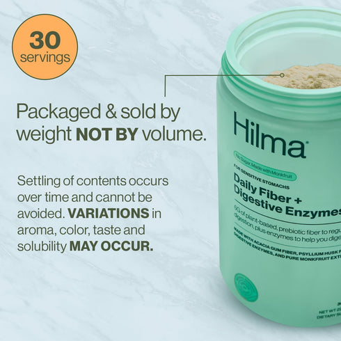 Hilma Daily Fiber + Digestive Enzymes – Fiber Supplement Powder with Prebiotics & Enzymes Formulated with Psyllium Husk & Acacia - Gluten Free, Ve...