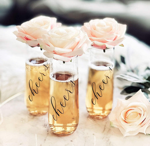 ModParty Cheers Flutes | Set of 12 | Wedding Reception, Bachelorette Party, Bridal Brunch Plastic Stemless Cups | Bridesmaid Keepsakes | Toasting ...