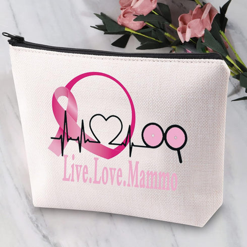 Mammo Cosmetic Bag For Women Live Love Mammo Makeup Bag Mammo Technologist Thank You Gifts Mammo Tech Survival Kit...