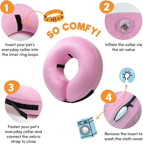 BENCMATE Protective Inflatable Collar for Dogs and Cats - Soft Pet Recovery Collar Does Not Block Vision E-Collar (Medium, Pink)...