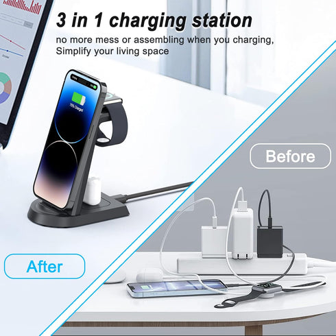 Charging Station for Apple Multiple Devices,3 in 1 Fast Charging Station Stand for iPhone 14/13/12/11/Pro/Max/Plus,for Airpods,Fast Wireless Charg...