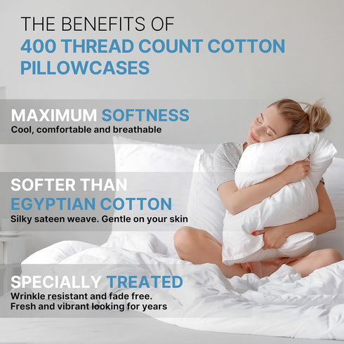 100% Cotton Pillow Cases Queen Size - Cooling, Breathable & Soft Pillowcase Covers Set of 2-400 Thread Count Cotton - Wrinkle & Fade Free - Machin...