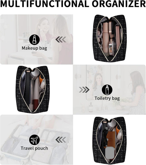 Small Makeup Bag Plaid Tweed Cosmetic Bag for Women Travel Make Up Bag for Purse Makeup Pouch Aesthetic Stuff - Black...
