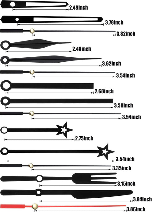 Mudder 14 Styles Black Clock Hands Only Clock Movements Clock Mechanisms, Non Ticking Hands, Clock Hands Replacement Kit Made of Aluminum, DIY Clo...