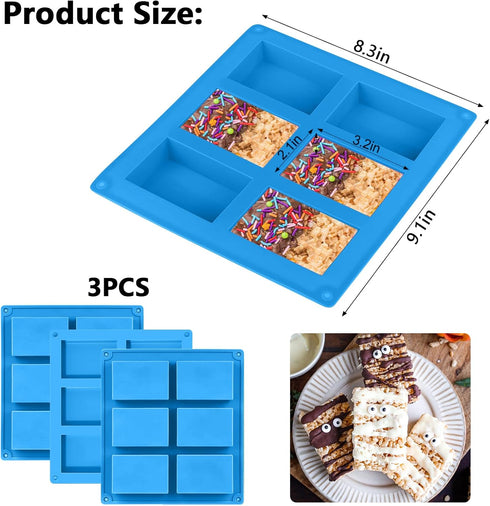 Rice Krispies Silicone Mold for Rice Krispies Treats Baking, 6-Cavity Granola Cereal Bars Mold for Chocolate Cheesecake Brownie...