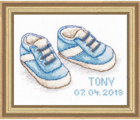Luca-S Counted Cross Stitch kit Baby Shoes boy 12.5x8cm...