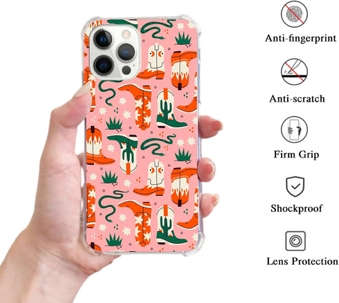 Cute Cowboy Case Compatible with iPhone 15 Pro Max, Aesthetic Cowboy Boots Snakes Pattern Case for iPhone 15 Pro Max, Trendy Unique Design TPU Bum...