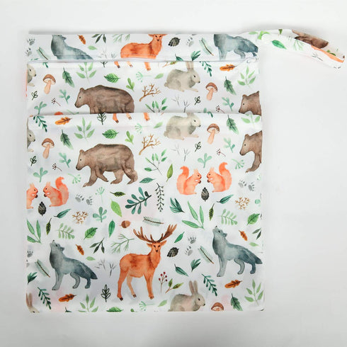 Wet Dry Bag Baby Cloth Diaper NappyReusable Washable With Two Zippered Pockets (Watercolour Animals)...